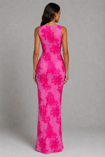 Women’s Floral Embroidered Mesh Maxi Dress for Evening & Formal Occasion Wear