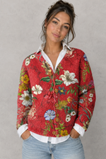 Women's floral knit open-front cardigan in a soft knitted fabric with a relaxed fit, featuring an elegant floral pattern, long sleeves, and a lightweight design for comfortable everyday layering during cooler seasons.