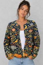 Women's floral knit open-front cardigan in a soft knitted fabric with a relaxed fit, featuring an elegant floral pattern, long sleeves, and a lightweight design for comfortable everyday layering during cooler seasons.
