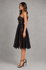 Women’s Floral Lace Midi Dress with Corset Bodice for Evening & Formal Wear