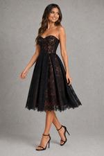 Women’s Floral Lace Midi Dress with Corset Bodice for Evening & Formal Wear