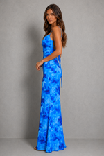 Women’s Floral Ruched Maxi Dress with Draped Neckline for Wedding & Evening Wear