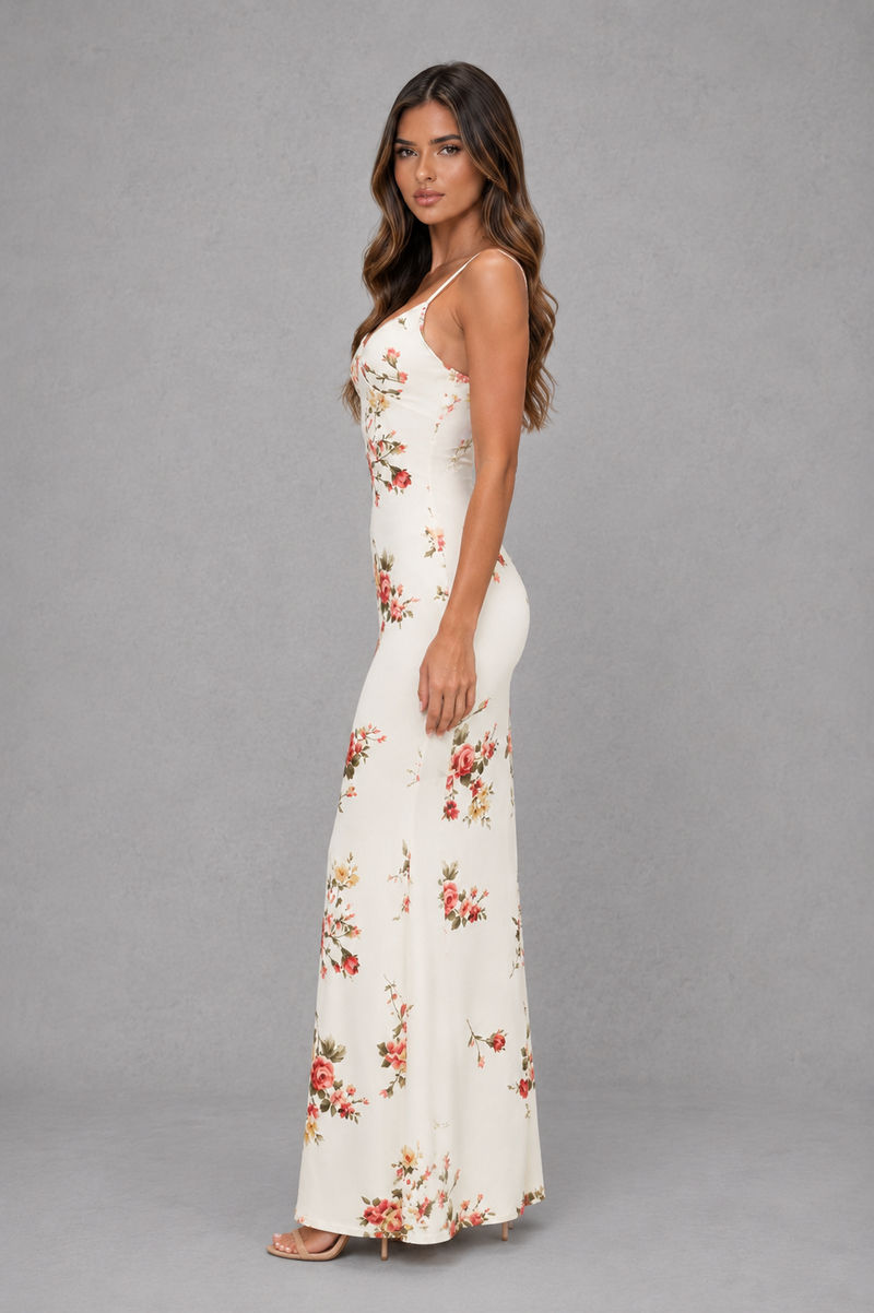 Women's Floral Satin Feel Maxi Dress – Summer Occasion Style