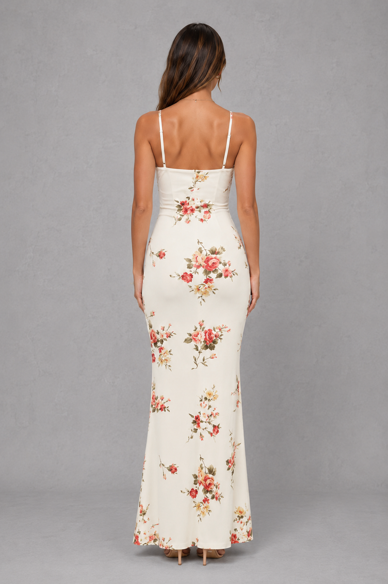 Women's Floral Satin Feel Maxi Dress – Summer Occasion Style