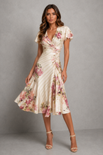 Women’s Floral Wrap Midi Dress with Flutter Sleeves for Wedding & Occasion Wear