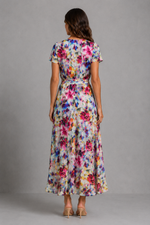 Women’s Floral Wrap Midi Dress with Tie Waist & Front Split for Summer Occasion Wear