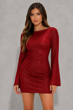 Women’s Glitter Mini Dress with Round Neckline for Party & Evening Wear