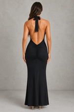 Women’s Halter Jersey Maxi Dress with Low Back for Evening & Formal Wear