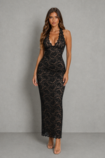 Women’s Halter Lace Maxi Dress with Open Back for Party & Evening Wear