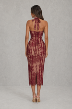 Women's Lace Corset Midi Dress - Wedding Guest, Cocktail & Formal Dress