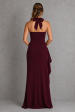 Women’s Halter Maxi Dress with Draped Split Detail for Evening & Formal Wear