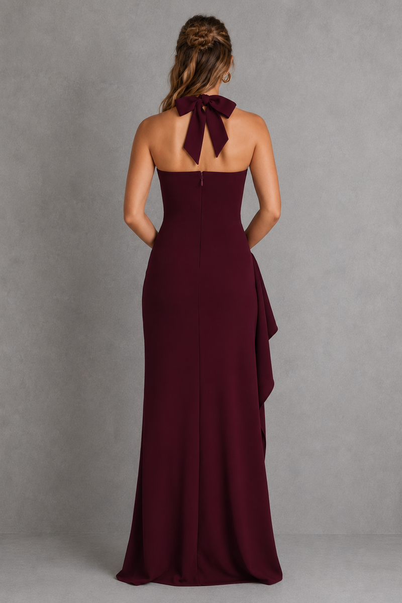 Women’s Halter Maxi Dress with Draped Split Detail for Evening & Formal Wear