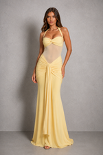 Women's Halter Mesh Maxi Dress with Sweetheart Neckline for Evening, Formal & Wedding Guest Wear