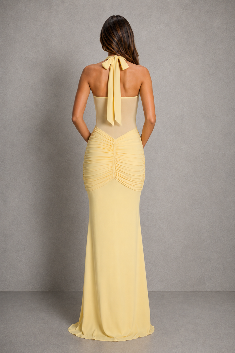 Women's Halter Mesh Maxi Dress with Sweetheart Neckline for Evening, Formal & Wedding Guest Wear