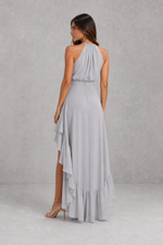 Women’s Halter Neck High-Low Maxi Dress with Ruffle Hem for Wedding & Occasion Wear