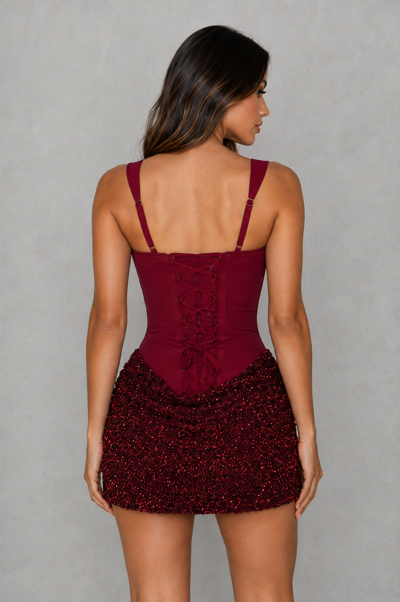 Women’s Halter Sequin Mini Dress with Cowl Skirt for Party & Evening Wear