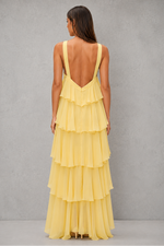 Women’s Halter Tiered Chiffon Maxi Dress with 3D Floral Detail for Holiday, Wedding & Evening Wear