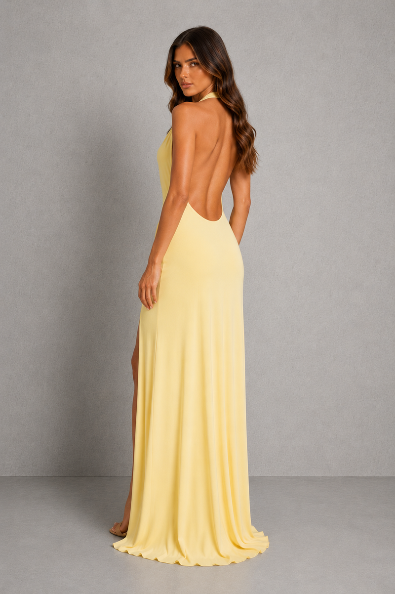 Women’s Halterneck Maxi Dress with Open Back & Side Split for Evening & Occasion Wear