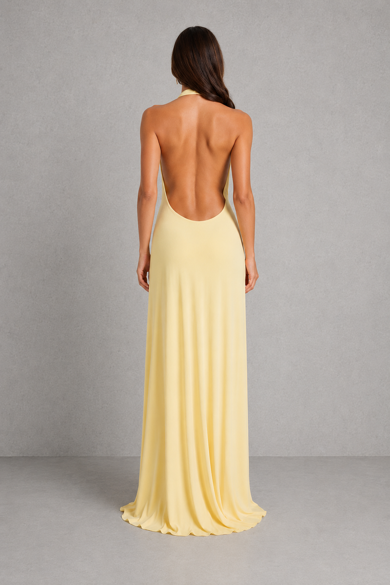 Women’s Halterneck Maxi Dress with Open Back & Side Split for Evening & Occasion Wear
