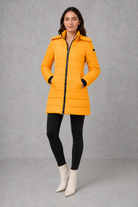 Women’s lightweight insulated hooded coat with padded design, full zip fastening and streamlined fit for autumn and winter.