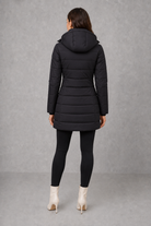 Women’s lightweight insulated hooded coat with padded design, full zip fastening and streamlined fit for autumn and winter.