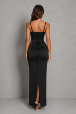Women’s Lace-Up Column Maxi Dress with Underwired Bodice for Wedding, Formal & Evening Wear