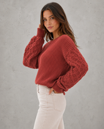 Women's Lantern Sleeve Knit Jumper - Soft Textured Winter Sweater