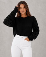 Women's Lantern Sleeve Knit Jumper - Soft Textured Winter Sweater