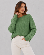 Women's Lantern Sleeve Knit Jumper - Soft Textured Winter Sweater