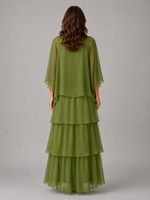 Women’s Layered Chiffon Maxi Dress with Flowing Sleeves for Wedding & Occasion Wear