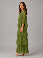 Women’s Layered Chiffon Maxi Dress with Flowing Sleeves for Wedding & Occasion Wear