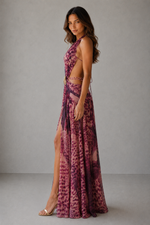 Women’s Leopard Print Maxi Dress with Plunge Neckline & Thigh High Split for Evening & Formal Wear
