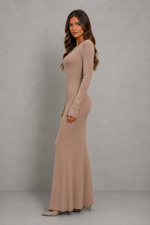 Women’s Long Sleeve Bodycon Maxi Dress with Low Open Back for Evening & Formal Wear