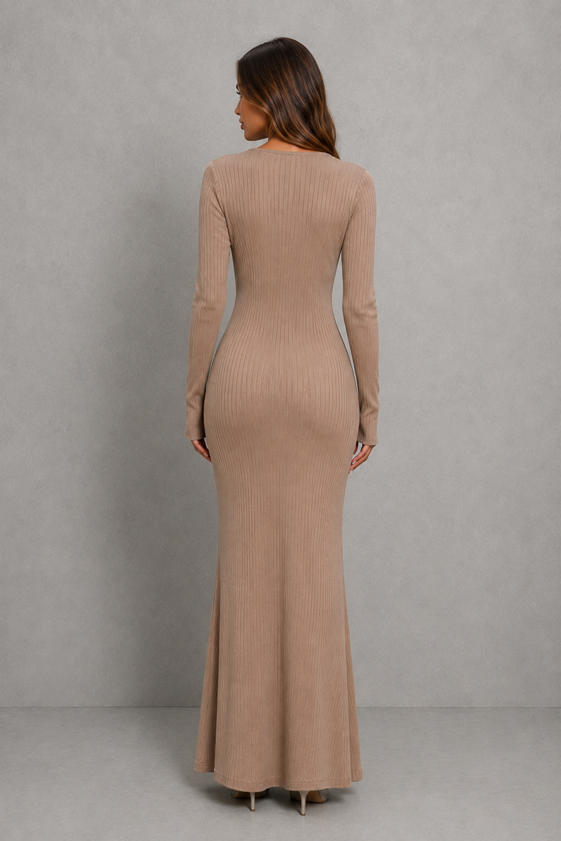 Women’s Long Sleeve Bodycon Maxi Dress with Low Open Back for Evening & Formal Wear