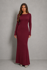 Women’s Long Sleeve Bodycon Maxi Dress with Low Open Back for Evening & Formal Wear