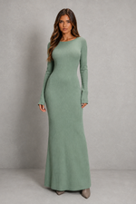 Women’s Long Sleeve Bodycon Maxi Dress with Low Open Back for Evening & Formal Wear