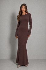 Women’s Long Sleeve Bodycon Maxi Dress with Low Open Back for Evening & Formal Wear