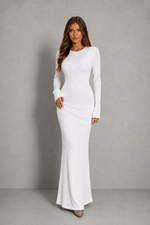Women’s Long Sleeve Bodycon Maxi Dress with Low Open Back for Evening & Formal Wear
