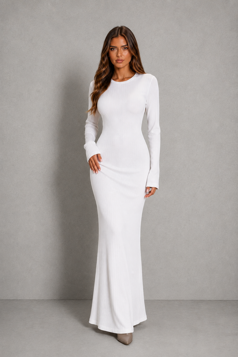 Women’s Long Sleeve Bodycon Maxi Dress with Low Open Back for Evening & Formal Wear