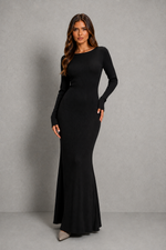 Women’s Long Sleeve Bodycon Maxi Dress with Low Open Back for Evening & Formal Wear