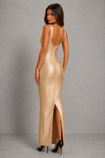 Women’s Metallic Bandage Maxi Dress with Sculpting Fit - Elegant Occassion Style