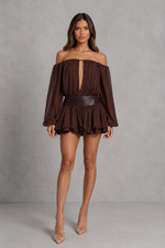 Women's Bardot Chiffon Playsuit - Off Shoulder Party & Holiday Playsuit
