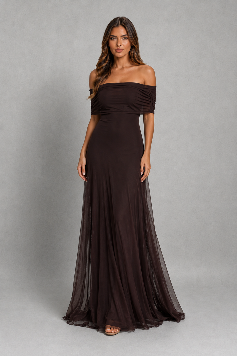 Women’s Off Shoulder Chiffon Maxi Dress for Wedding, Evening & Formal Occasion Wear