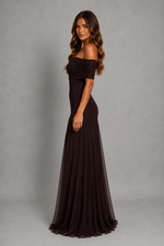 Women’s Off Shoulder Chiffon Maxi Dress for Wedding, Evening & Formal Occasion Wear