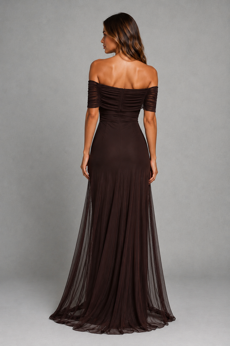 Women’s Off Shoulder Chiffon Maxi Dress for Wedding, Evening & Formal Occasion Wear