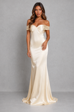 Women’s Off Shoulder Satin Maxi Dress for Wedding, Evening & Formal Occasion Wear