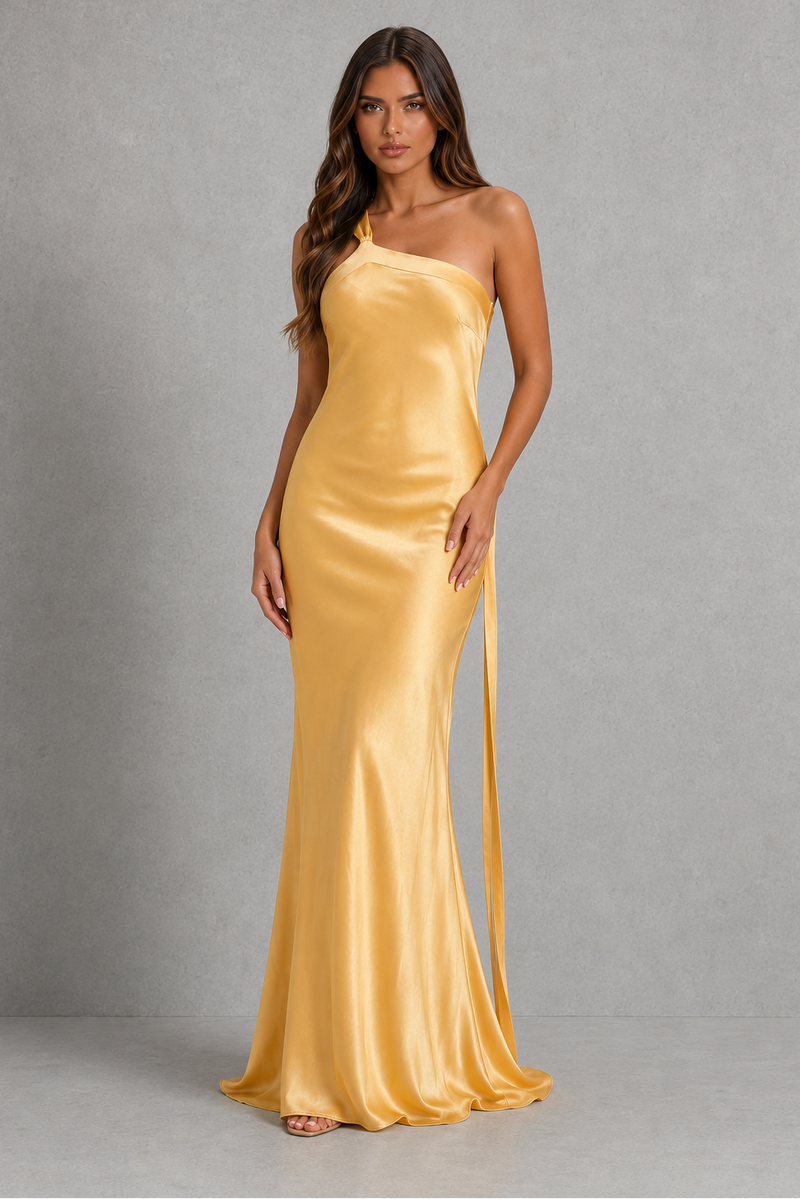 Women’s One Shoulder Maxi Dress with Open Back for Wedding & Evening Wear