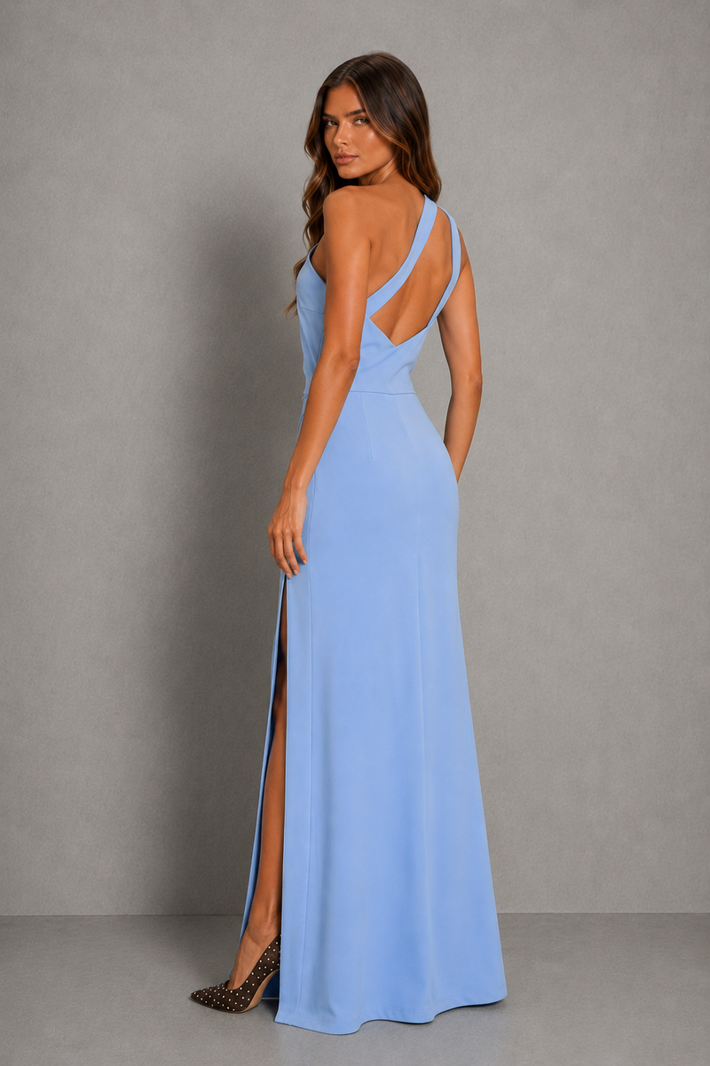 Women’s One Shoulder Maxi Dress with Side Slit for Bridesmaid & Formal Evening Wear