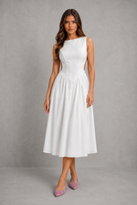 Women’s Open Back Midi Dress with A-Line Skirt for Wedding & Evening Wear