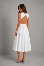 Women’s Open Back Midi Dress with A-Line Skirt for Wedding & Evening Wear